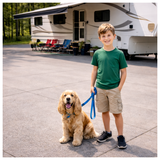 Boy walking his dog in our rv park